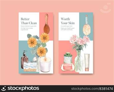 Instagram template with bath essential concept,watercolor style

