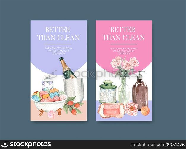Instagram template with bath essential concept,watercolor style  