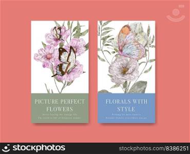 Instagram template with botanical vintage concept,watercolor style 
