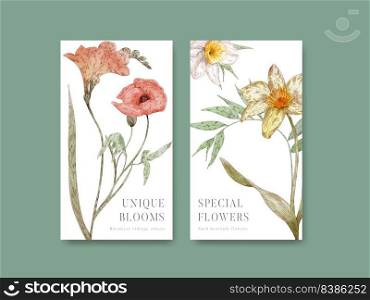 Instagram template with botanical vintage concept,watercolor style
