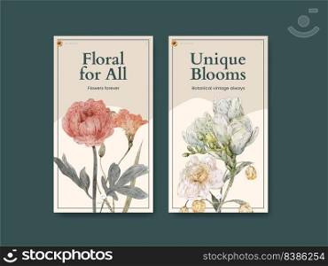 Instagram template with botanical vintage concept,watercolor style 