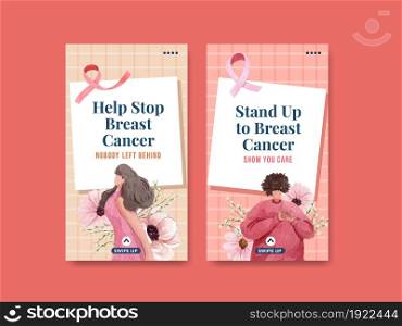 Instagram template with breast cancer awareness month concept,watercolor style