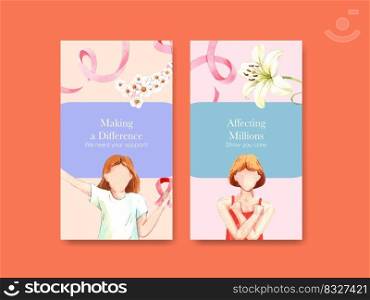 Instagram template with breast cancer concept,watercolor style 