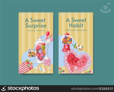 Instagram template with candy jelly party concept,watercolor style  