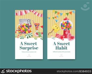 Instagram template with candy jelly party concept,watercolor style

