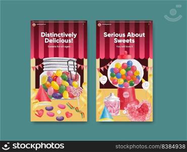Instagram template with candy jelly party concept,watercolor style

