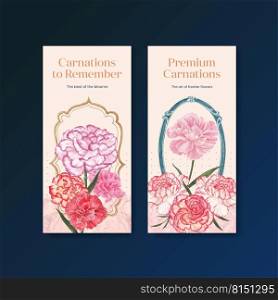 Instagram template with carnation flower concept, watercolor style 