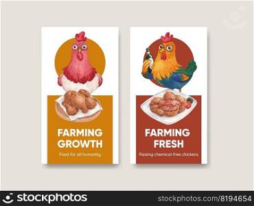 Instagram template with chicken farm food concept,watercolor style  