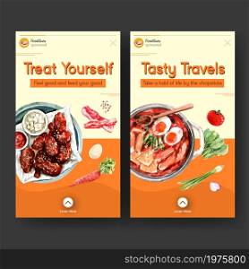 Instagram template with cooking design for online community,web and social media watercolor illustration