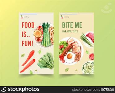 Instagram template with cooking design for online community,web and social media watercolor illustration