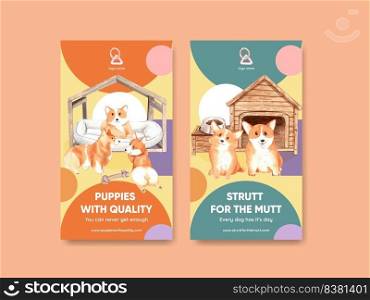 Instagram template with corgi dog concept,watercolor style

