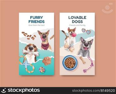 Instagram template with cute dog concept,watercolor style 