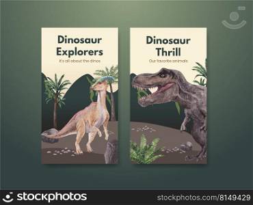 Instagram template with dinosaur concept,watercolor style 