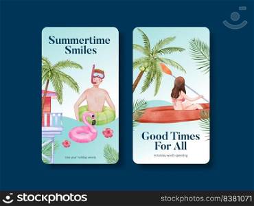 Instagram template with enjoy summer holiday concept,watercolor style  