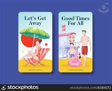 Instagram template with enjoy summer holiday concept,watercolor style

