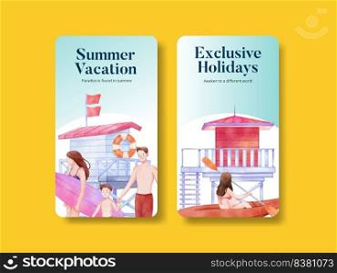 Instagram template with enjoy summer holiday concept,watercolor style  