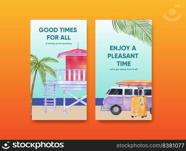 Instagram template with enjoy summer holiday concept,watercolor style  