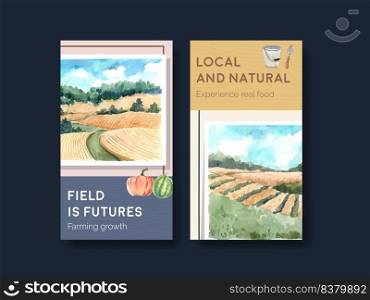 Instagram template with farm organic concept design for online marketing and social media  watercolor  vector illustration. 