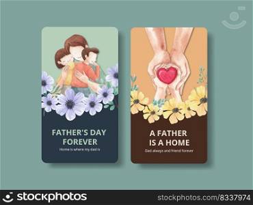 Instagram template with father&rsquo;s day concept,watercolor style
