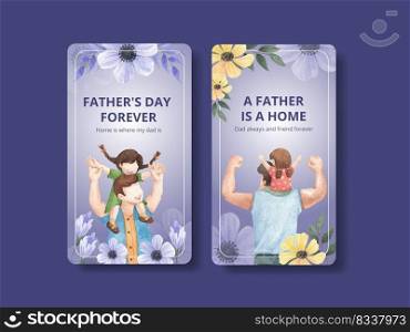 Instagram template with father’s day concept,watercolor style 