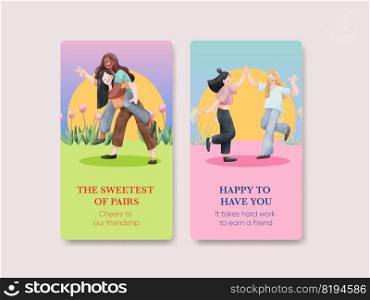 Instagram template with friendship memories concept,watercolor style 