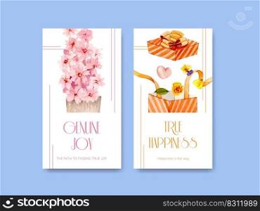 Instagram template with happiness happen day concept,watercolor style 