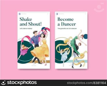 Instagram template with international dance day concept,watercolor style 
