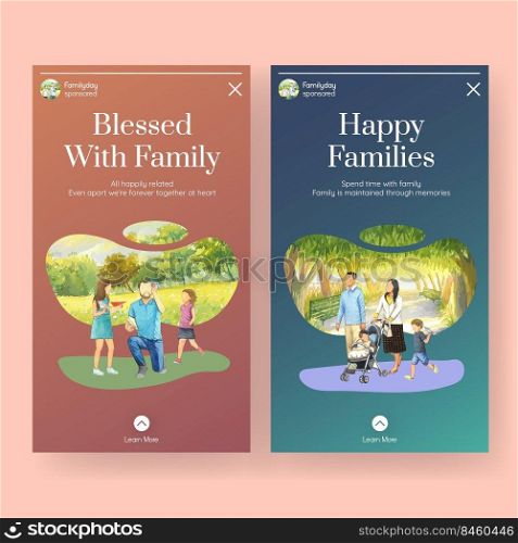 Instagram template with International Day of Families concept design watercolor illustration 