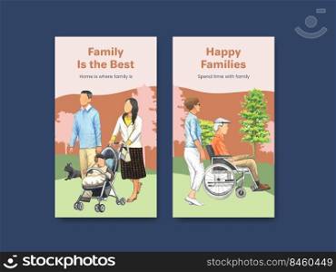 Instagram template with International Day of Families concept design watercolor illustration 