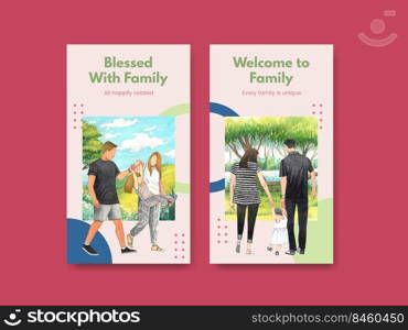 Instagram template with International Day of Families concept design watercolor illustration 