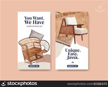 Instagram template with Jassa furniture concept design for social media and online marketing watercolor vector illustration
