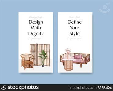 Instagram template with Jassa furniture concept design for social media and online marketing watercolor vector illustration 