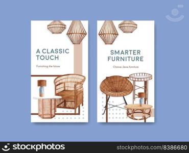 Instagram template with Jassa furniture concept design for social media and online marketing watercolor vector illustration 