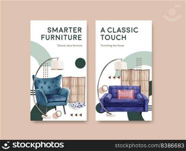 Instagram template with Jassa furniture concept design for social media and online marketing watercolor vector illustration

