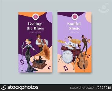 Instagram template with jazz music concept,watercolor style. Instagram template with jazz music concept,watercolor style