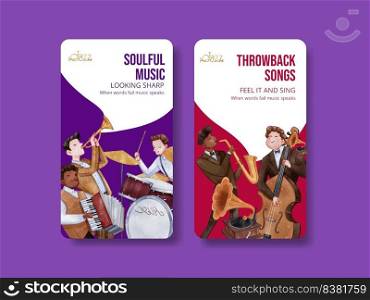 Instagram template with jazz music concept,watercolor style  . Instagram template with jazz music concept,watercolor style    