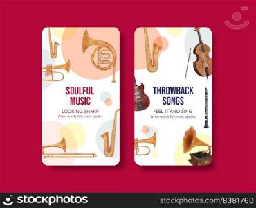 Instagram template with jazz music concept,watercolor style  . Instagram template with jazz music concept,watercolor style    
