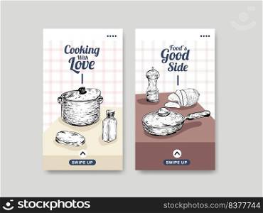 Instagram template with kitchen appliances concept design for social media vector illustration 