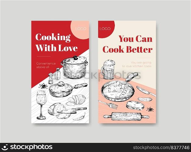 Instagram template with kitchen appliances concept design for social media vector illustration
