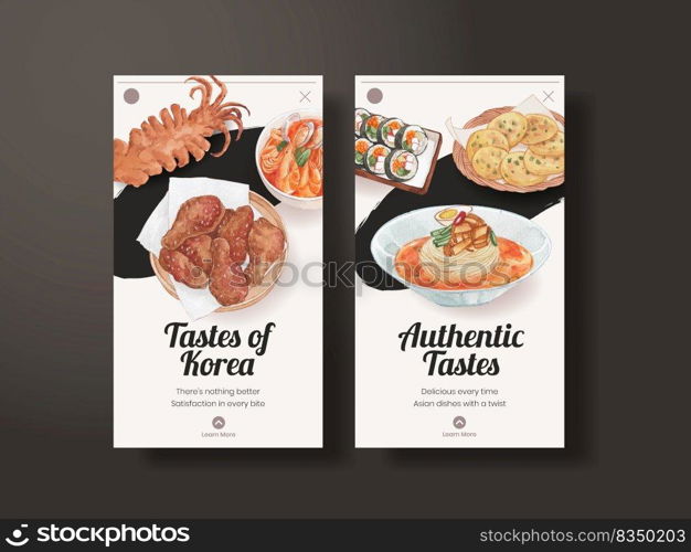Instagram template with Korean foods concept,watercolor style 