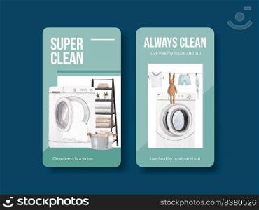 Instagram template with laundry day concept,watercolor style
