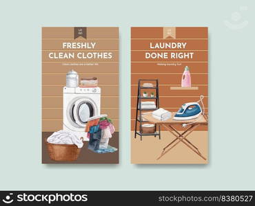 Instagram template with laundry day concept,watercolor style 