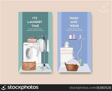 Instagram template with laundry day concept,watercolor style
