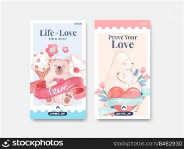 Instagram template with loving you concept for social media and community watercolor vector illustration

