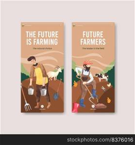 Instagram template with national farmers day concept,watercolor style 