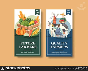 Instagram template with national farmers day concept,watercolor style
