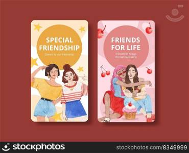 Instagram template with National Friendship Day concept,watercolor sty≤