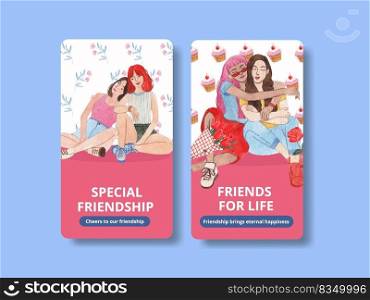 Instagram template with National Friendship Day concept,watercolor style
