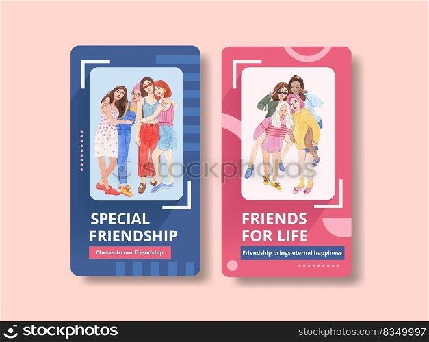 Instagram template with National Friendship Day concept,watercolor style 