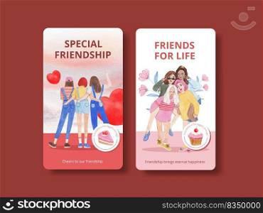Instagram template with National Friendship Day concept,watercolor style 